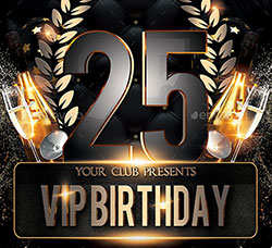 酷黑高贵的生日派对海报/传单模板：Vip Birthday Anniversary Party Flyer